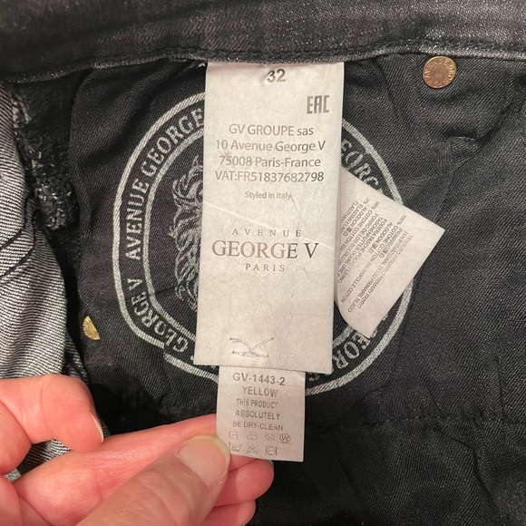 Avenue George V Paris Men's Size 32 Black Distressed Jeans With Crystals - Picture 10 of 14